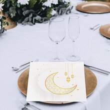 50/25pcs Moon Pattern Tissue Paper, Ramadan Special Edition Tissue Paper, White Moon Pattern Tissue Paper, Foil Stamped Moon Pattern, Disinfected Tissue Paper, Disinfection Grade, Soft Tissue Paper, Suitable For Home Use, Party Decoration, Gatherings, These Are Ramadan Party Tissues, Ramadan, Valentine's Day - Multicolor - View 3