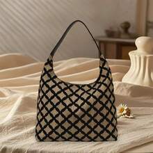 Bolso de hombro para mujer, bolso de mano de diseñador de moda, elegante bolso de mano con estampado floral/cuadrícula. - Negro - Ver 1
