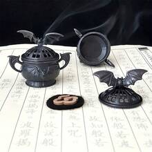 暗黑哥特金属蝙蝠香炉 - 辟邪、招福、恐怖主题派对装饰、桌面摆件、冥想两用香炉，适用于万圣节、圣诞节、复活节、感恩节（6*5厘米/2.36*1.97英寸） - 黑色 - 查看 5
