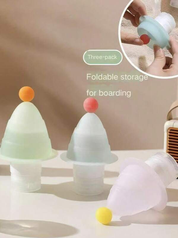 3pcs Travel Organizer Set, Portable Silicone Cosmetic & Skincare Sample Bottles For Outdoor, Camping