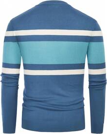 Jersey de cuello redondo a rayas para hombres, suéter de punto fino con contraste - Azul vaquero - Ver 9