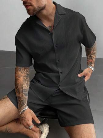 Men's 2 Pieces Summer Outfit, Lightweight Breathable Cuban Linen Shirt & Drawstring Shorts Set, Old Money Style Casual Beach Wedding Party Vacation Travel Outfits, Father's Day Gifts For Husband Dad Boyfriend, Cozy Outfits