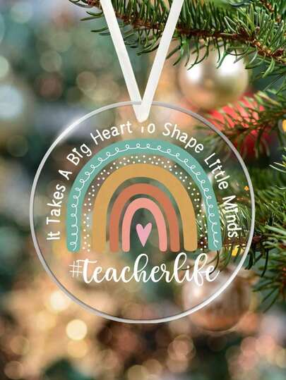 1pc Acrylic Rainbow Arch Decor Hanging Sign "A Big Heart To Shape A Little Soul", Gift For Teachers, Tree Decor, Window Hanging, Back To School, Home Decor, Room Decor, Wall Decor, School Decor, School Surprise, Dorm Decor, School Supplies, Christmas Decoration