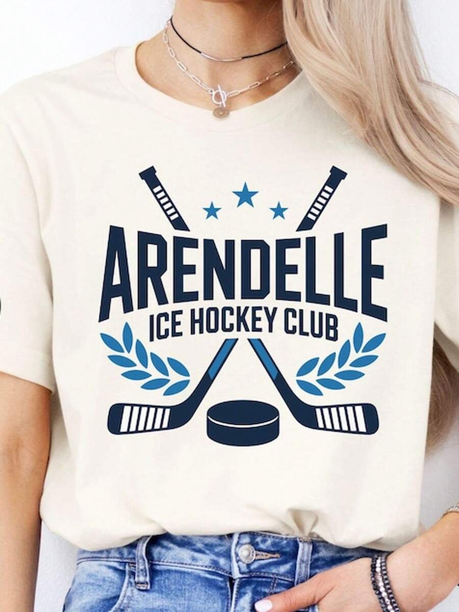 Ice Hockey Team Shirt, ArenD-Elle Shirt, ArenD-Elle Ice HockeY- Shirt, M-En's Frozen Shirt, Dad Frozen Shirt, Hockey T-EE220G Durable Cotton T-Shirt - Great For American Ladies' Grocery Runs, Fall Hikes, And Holiday Gatherings, A Warm Gift For Coworkers & Relatives, Women's Loose Outfits, Vacation Essentials, Halloween Costume Accents - Blanc - Voir 1