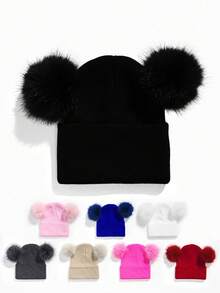1 pieza Gorro de punto de unicolor con doble capa, gorro de punto cálido para exteriores, gorro de invierno casual y versátil adecuado para el transporte diario
