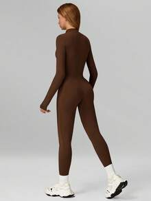 MFVIM Deep Brown Slim Fit Thermal Jumpsuit, Comfortable Casual Sexy Activewear For Yoga, Gym, Running And Workout, Versatile Autumn/Winter Jumpsuit - Coffee Brown - View 10