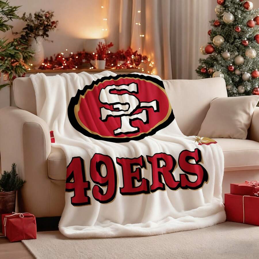 Fan Gear San Francisco 49ers Logo Blanket Game Day Watching Blanket Ultra Soft Flannel Throw Cozy Warm Football Season Gift Winter Autumn Plush Blanket For Living Room Sofa Father's Day Birthday Sports Gift - 白色 - 查看 1