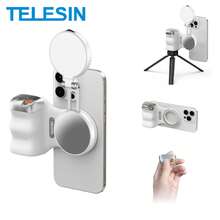 TELESIN Fun Shot Magnetic Phone Camera Grip + C03 Magnetic Selfie Light Bundle Kit Compatible With IPhone Magnetic & Android, Creator Kit For Selfies/Photography/Zoom Calls/Video White