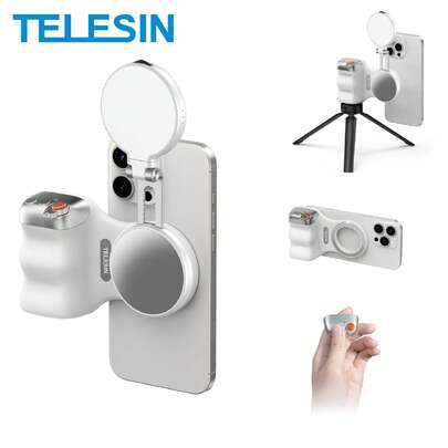 TELESIN Fun Shot Magnetic Phone Camera Grip + C03 Magnetic Selfie Light Bundle Kit Compatible With IPhone Magnetic & Android, Creator Kit For Selfies/Photography/Zoom Calls/Video White