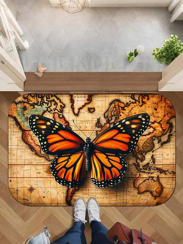 Vintage Bauernhaus Schmetterling saugfähige Matte - 1 Stück Flanell rutschfeste Matte, 1,2 cm dickes Schaumstoffkissen - geeignet für Wohnzimmer, Schlafzimmer, Badezimmer, Küchenspüle, Waschküche, Eingangsbereich Teppich