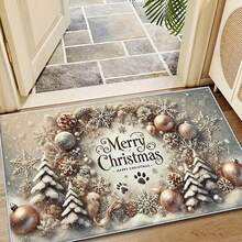 1 szt. Wycieraczka z wzorem płatków śniegu i wiewiórek, supergęsta krótka pluszowa tkanina, 1000 g/m², odpowiednia na wszystkie pory roku, do użytku wewnątrz i na zewnątrz - idealna do przedpokoju, kuchni, balkonu, sypialni, pralni, jako świąteczna dekoracja domu - dywanik nadający się do prania w pralce, przedmiot świąteczny, Boże Narodzenie, idealny na Boże Narodzenie, Święto Dziękczynienia i prezent na parapetówkę!