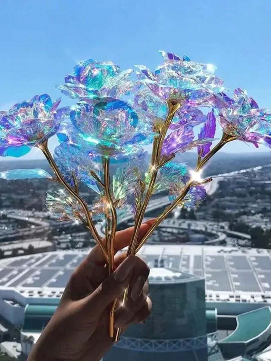 彩色金箔玫瑰金箔玫瑰礼盒，情人节礼物，闪亮水晶玫瑰装饰 - 金茎彩虹人造玫瑰，适合生日、情人节和家居装饰，浪漫房间装饰 | 人造彩虹玫瑰 | 精致工艺，花束配件。