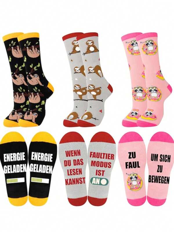 3 Pairs Cute Sloth Socks, Sloth Ladies' Gifts, Home Socks, Insulated Socks, Thick And Warm Winter Socks, Bottom German Anti Slip Socks For Ladies