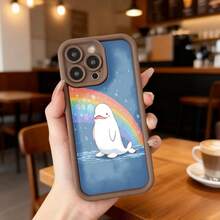 Funda de teléfono con borde negro y azul con dibujo de pingüino y arcoíris para uso diario en cafeterías y espacios interiores. Aplicable a teléfonos de las series Apple y Galaxy. - Burdeos - Ver 5