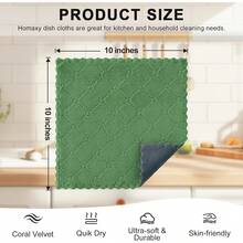 12 Pack Kitchen Dish Cloths (10 X 10 Inches, Cream Yellow), Super Soft And Absorbent Coral Velvet Dish Towels, Nonstick Oil Fast Drying Microfiber Cleaning Cloth, No Lint Household Dishcloths, 2025 - Xám đậm và Xanh cỏ - Xem 5