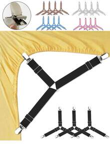 4pcs Triangle Household Bed Sheet Clips - Adjustable Elastic Fixers For Bed Sheets, Sofa, Car Seats & Tablecloths, Anti-Slip Anti-Run Sheet Buckles (Black/Pink/Khaki/Gray/White) - Multicolor - View 1