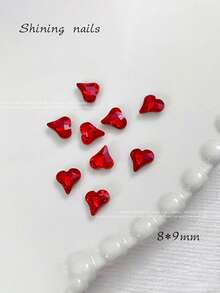 50pcs Oblique Heart Nail Art Rhinestones, Pointed Bottom Colorful Sparkling Heart Shaped K9 Glass Crystal Nail Jewelry Decorations Nails Nail Supplies Nail Gems - Red - View 10