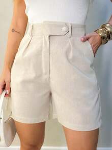 Short De Linho /Com Bolsos Frontais / Botão Lateral /Cod 188 - Damasco - Visão 1