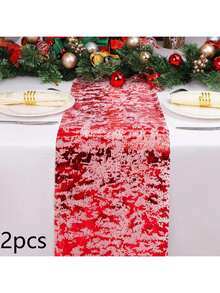 2pcs Gold Metallic Sequin Shiny Foil Mesh Table Runner, 11*118 Inches, Suitable For Wedding, Birthday, Graduation, Party, Anniversary, Christmas, Thanksgiving Decoration - Multicolor - View 9