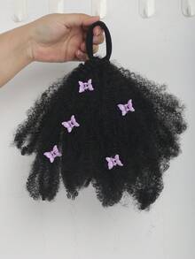 儿童马尾假发片 8 英寸卷曲马尾假发片 En Gros 儿童合成马尾假发片 带弹力带 1 片 - 黑色 - 查看 20