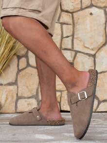 男女通用套脚凉鞋，可调节搭扣，PVC减震鞋底，室内外休闲穿着舒适，男女皆宜，经久耐用，简约设计 - 淺棕色 - 查看 3