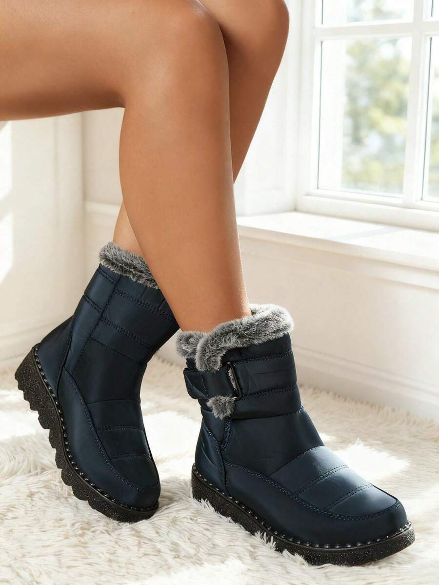 FZY 2026 Winter New Mid-Calf Boots, Non-Slip Winter Women's Snow Boots - Thick-Soled Women's Mid-Calf Snow Boots, Lightweight And Shock-Absorbing Outdoor Sports Boots - Leather Boots With Fur Lining, Warm And Insulated Winter Snow Boots, Suitable For Outdoor And Casual Winter Women's Boots, Available In Multiple Colors, Perfect For Holiday Occasions. Suitable For Romantic Dates, Elegant Business Attire, And Casual Wear, Making A Perfect Holiday Surprise Gift. Valentine's Day Romantic Charm Avant-Garde Elongated Women's Boots, Easter Outing Casual Women's Shoes. - Màu xanh lam - Xem 1