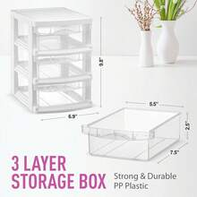 3 Drawer Plastic Storage, Drawer Unit, White Frame With Drawers Storage - 8.5L XX10H Inches - (1 Pack) - 1 - 查看 2