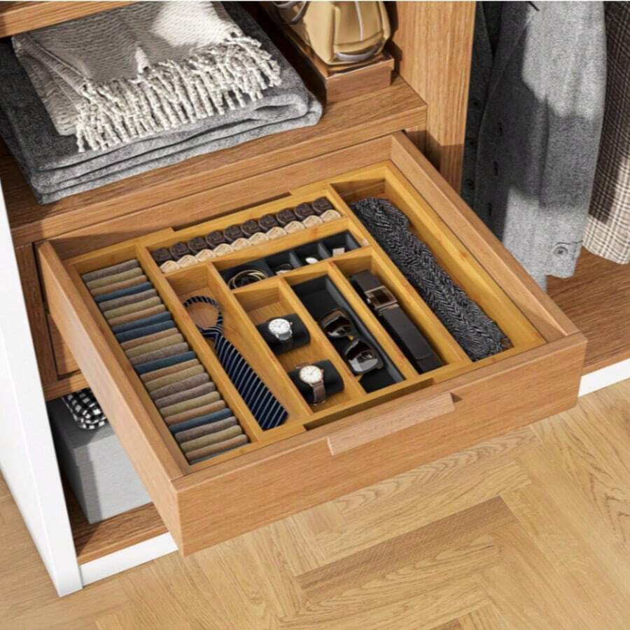Expandable Bamboo Cutlery Tray, Adjustable Drawer Organizer For Silverware, Utensils, Kitchen Knives, Random Style - Multicolor - View 1