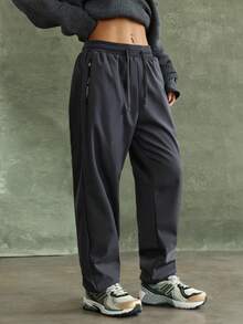 Damen Thermisch gefütterte warme Sporthose, windabweisende thermische Lässig Jogginghose, Herbst/Winter - Grau - Übersicht 8