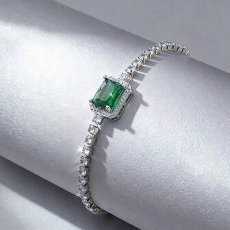 925 Sterling Silber Armband mit kubischem Zirkonia in Smaragdgrün für Frauen, luxuriöses verstellbares Design geeignet für den täglichen Gebrauch, Partys, Urlaub - Geschenkbox