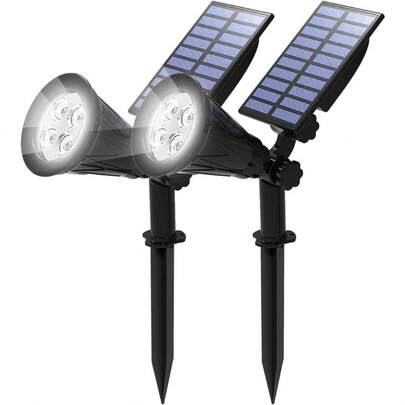 Step LightsT-SUN - Focos solares para exteriores paquete de 2 luces LED blancas de paisaje luz solar impermeable con encendido y apagado automático luces de pared ajustables para patio jardín patio entradaStep Lights