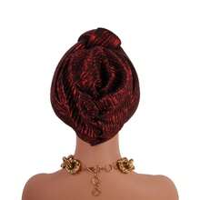 Gorra de Turbante de Tela Brillante con Nudo, Envolturas para la Cabeza de Mujeres, Auto Gele Africano, Turbante de Fiesta de Nigeria - Dorado - Ver 4