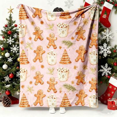 1 peça Feliz Natal, Chapéu de Natal de Homem de Gengibre, Elementos de Papai Noel e Boneco de Neve, Manta de Flanela, Adequada para Diversas Ocasiões, Perfeita para o Sofá, Viagens, Decoração de Casa e Quarto, Ideal para Presentear Família e Amigos, Lavável à Máquina, Estampa Digital, Estilo Moderno, É o Presente Perfeito para o Natal