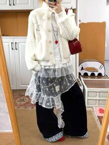 تنورة وسط بتصميم نجمي غير متماثل من الشبك والدانتيل، تنورة متدرجة بكشكشة في الأسفل، مناسبة للتصوير والكوسبلاي والديكور اليومي وعيد الحب وملابس البنات - متعدد الألوان - مشاهدة 5