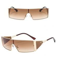 New Full-Frame Glasses For Women, Featuring An Irregular Shape, Fashionable Metal Frame, And Colorful Lenses, Perfect For Artistic Men. - Tea - View 2