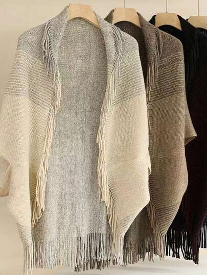 وشاح بأسلوب أوروبي وأمريكي، وشاح سفر خارجي للنساء، وشاح كشمير مزيف مصنوع من الكروشيه مع شراريب، للخريف والشتاء