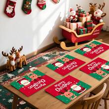1pc/4pcs/6pcs/100pcs Santa Claus And Elk Printed Placemats, Heat-Insulating Placemats, Suitable For Home Decoration, Holiday Dining, Kitchen And Party Decoration, Party Placemats, Can Be Given As Christmas Gifts