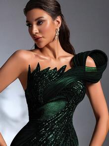 IBTRLY Đầm dạ hội màu xanh ngọc lục bảo thanh lịch, chất liệu co giãn, đính cườm và kim sa, xẻ tà, thích hợp cho tiệc tối, đám cưới, ngày Valentine, sinh nhật, lễ tốt nghiệp (tay nghề tinh xảo) (Kích thước lớn hơn bình thường, khách hàng nên kiểm tra bảng kích thước) Mùa xuân - Màu xanh lá cây đậm - Xem 10