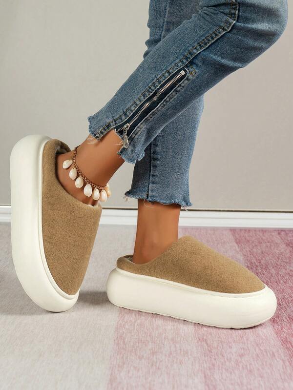 Damen Lässig Herbst Hausschuhe, Plüsch Obermaterial mit Thermofutter, warm, weich, leicht und bequem, Slip-On Hausschuhe für Innenräume