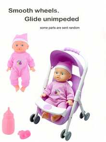 26厘米仿真娃娃玩具，可模拟喝水和排尿的迷你娃娃，娃娃推车玩具套装，适合女孩和儿童。 - 粉色 - 查看 16
