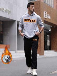 Krometka 男士休闲街头英文字母印花连帽衫和运动裤套装 - 灰色 - 查看 2
