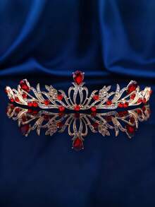 Luxury Ruby Rhinestone Crown, Princess Style Tiara Headpiece, Glamorous For Christmas, New Year Party, Bridal Wedding - Crown - View 2