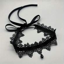 's Gothic Lace Choker Necklace - Black Intricate Gothic Pendant With Glossy Black Center - Elegant Gothic & Victorian Style Statement Piece For Daily Wear, Costume Parties,  Fans - Year-Round Gothic Jewelry Gift - Delicate Lace Design - 黑色 - 查看 4