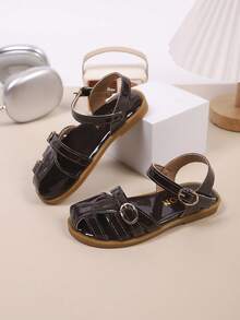 Girls' Outdoor Sandals, Summer New Style, Round Toe Hollow Rhinestone Sticker, Non-Slip, Fashionable & Elegant, Children Flat Beach Sandals - Burgundy - View 6