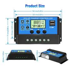 Controlador de Carga Solar PWM 12V 24V Panel USB doble Controlador de Carga Regulador Regulador Paremeter Pantalla LCD 60A - Azul - Ver 2