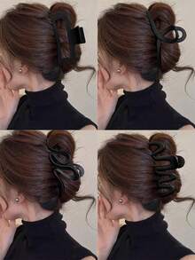 4 piezas/1 pieza Mujeres Pinzas para el cabello cuadradas de 4.25 pulgadas/10.8 cm, onduladas, con forma de rayo, de plástico marrón/negro, elegantes, minimalistas, de unicolor, adecuadas para uso diario, casual, fiesta, viaje, playa, peinado, maquillaje, accesorio de vestimenta, elegantes pinzas de moda para el cabello de las mujeres - Negro - Ver 10