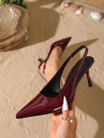 On feet& in love Women's Elegant Pointed Toe Slingback High Heel Pumps, Versatile For Commuting And Pairing With Dresses, Suitable For Weddings,Burgundy Heels