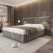 Upholstered Bed 160 X 200, Hydraulic Bed, Bed With Storage, Double Bed, Lighting, Wide And Soft Headboard, With Lighting Lamp And Storage Space, Wooden Slat Frame, Velvet, Grey (Old Code: N634P21376789G) - Grey + Velvet + 160cm*200cm - View 9