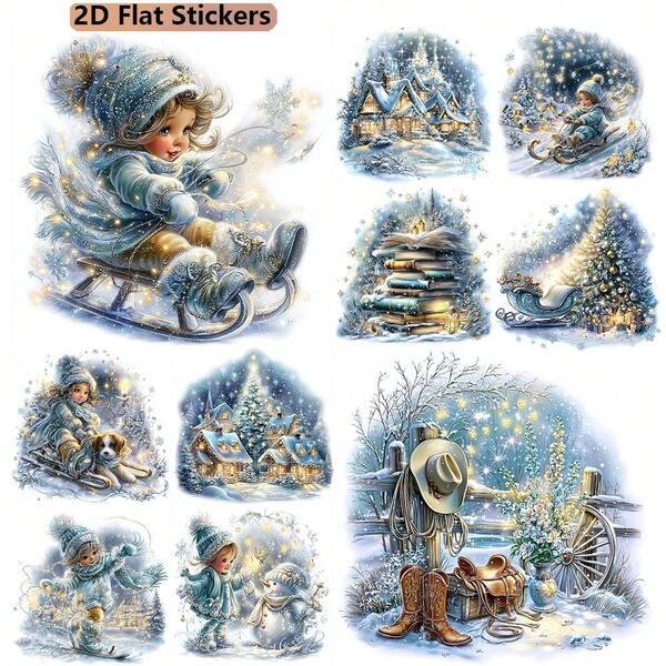 20 Stück/1 Set Retro Eis- und Schneehirsch Themen Aufkleber Sortiment für DIY Bastelprojekte, Scrapbooking, Gepäck, Laptop, Notizbuch, Journaling, Fotoalbum Dekoration, Bürobedarf, ästhetische Dekorationsaufkleber