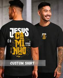 Camiseta Tshirt Streetwear Cristã Jesus É O Caminho A Verdade E A Vida Frase Religiosa Fé - Preto - Visão 1